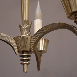 Small 1930'S  Signed Cast Bronze Chandelier.